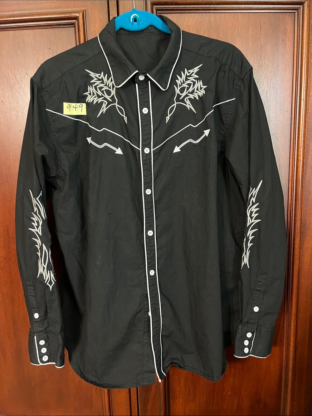 Coofandy Men's Black Western-Style Embroidered Shirt
